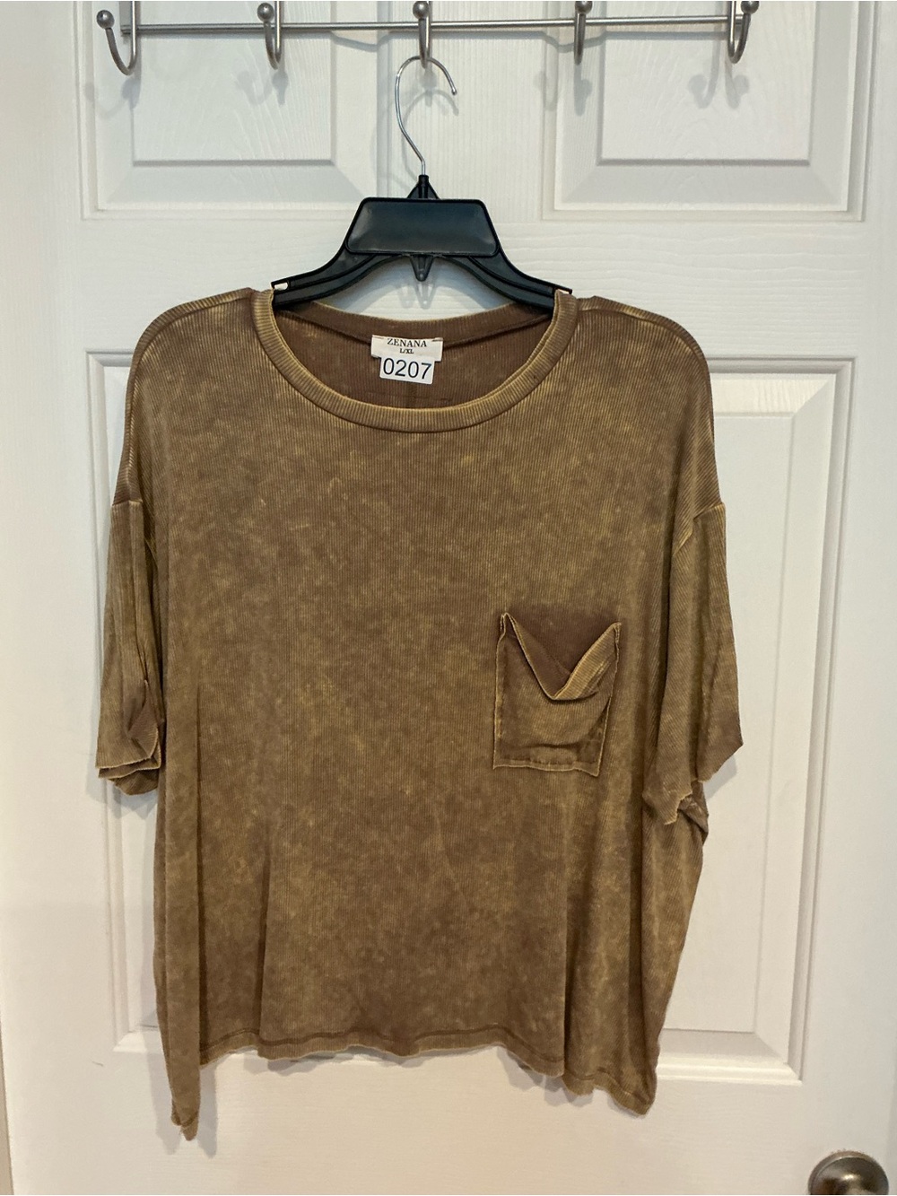 Zenana Outfitters Olive-Brown Short Sleeve Pocket Tee